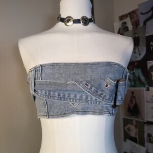 Denim Buckle Strapless Top Western Boho